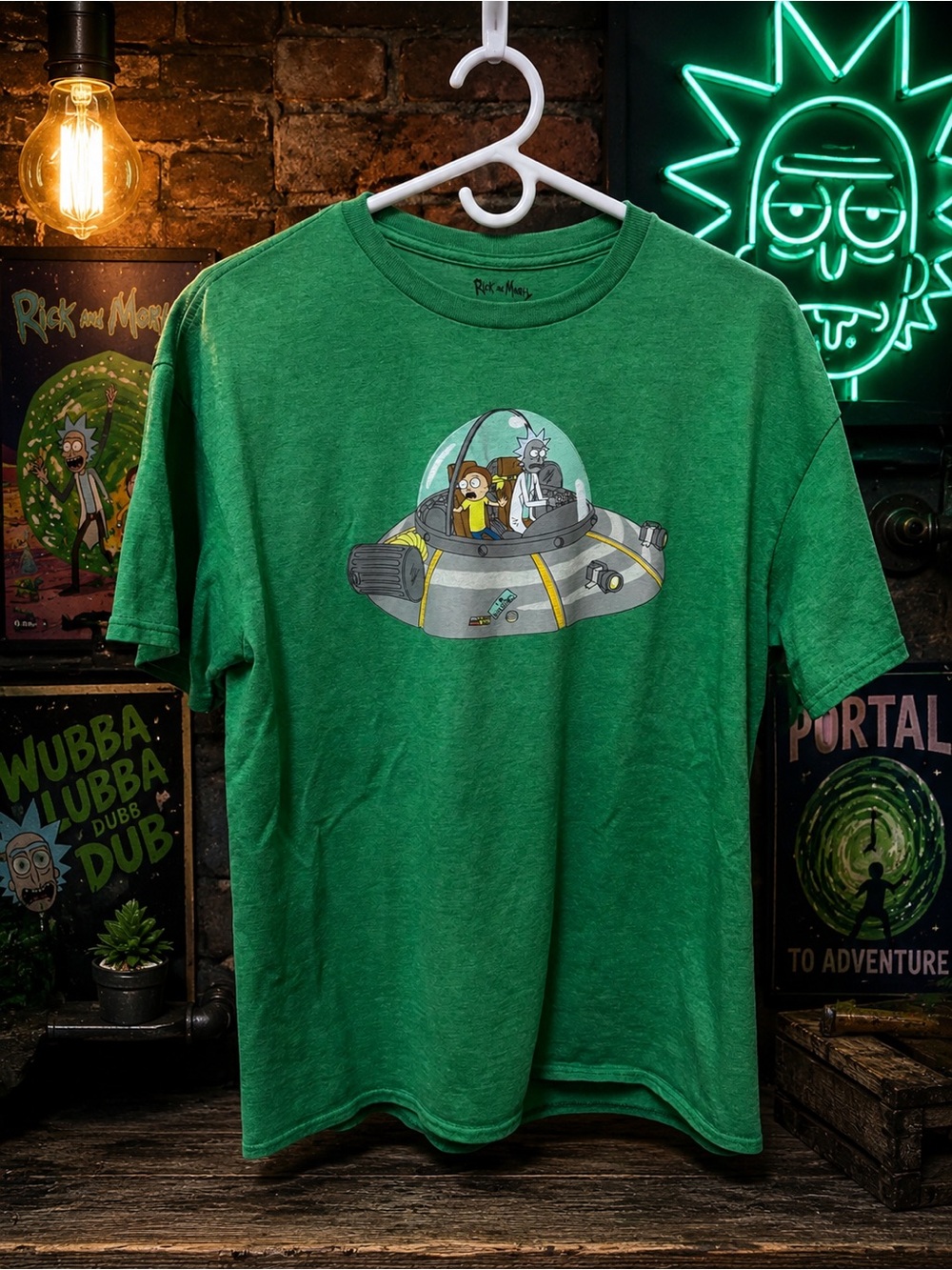 Rick and Morty Green Graphic Tee - Flying Saucer Design